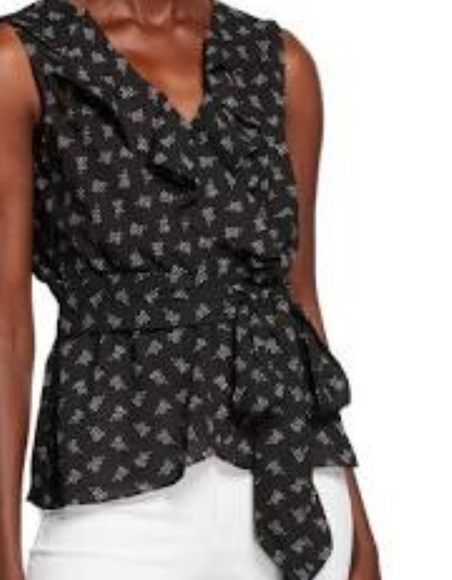 Max Studio Black Print Chiffon Ruffle Blouse - Picture 1 of 6